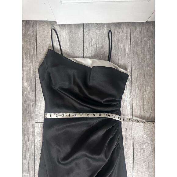 VTG Y2K Cache B/W Satin Asymmetrical Evening Dress Minimal Draped Formal Gown 6 - Picture 9 of 15